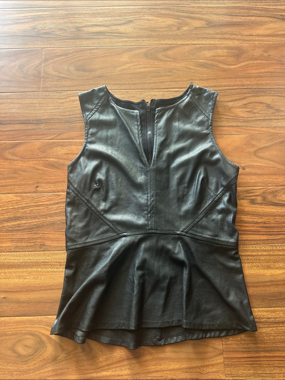 Sanctuary Black Faux Leather Sleeveless Peplum Tank